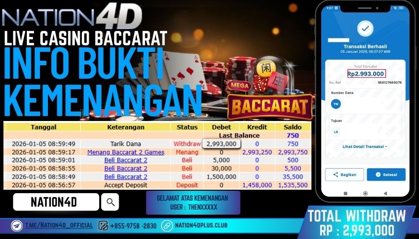 NATION4D -LIVE CASINO BACCARAT  RP.2,993,000 ! LUNAS