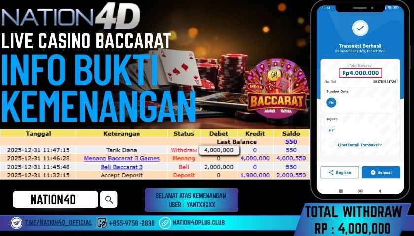 NATION4D -LIVE CASINO BACCARAT RP.4,000,000 LUNAS!