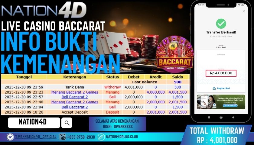 NATION4D -LIVE CASINO BACCARAT RP.4,001,000 LUNAS!