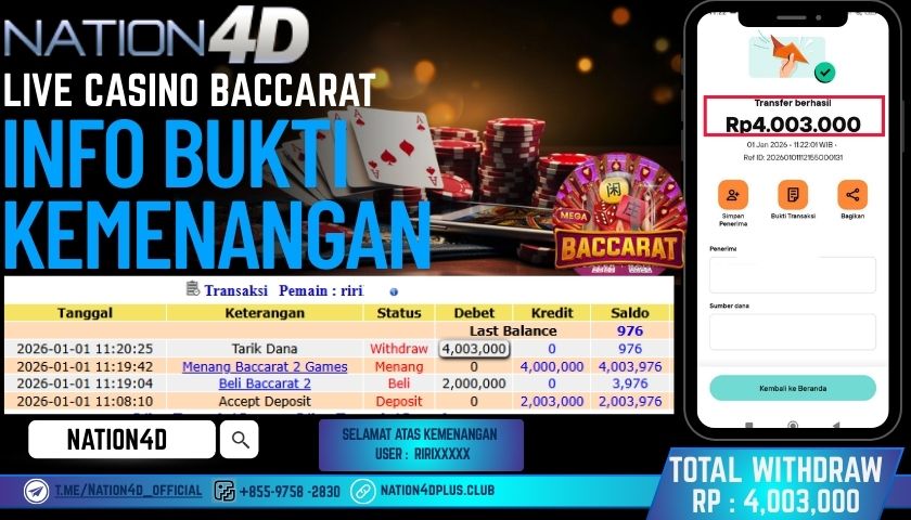 NATION4D -LIVE CASINO BACCARAT RP.4,003,000 LUNAS!