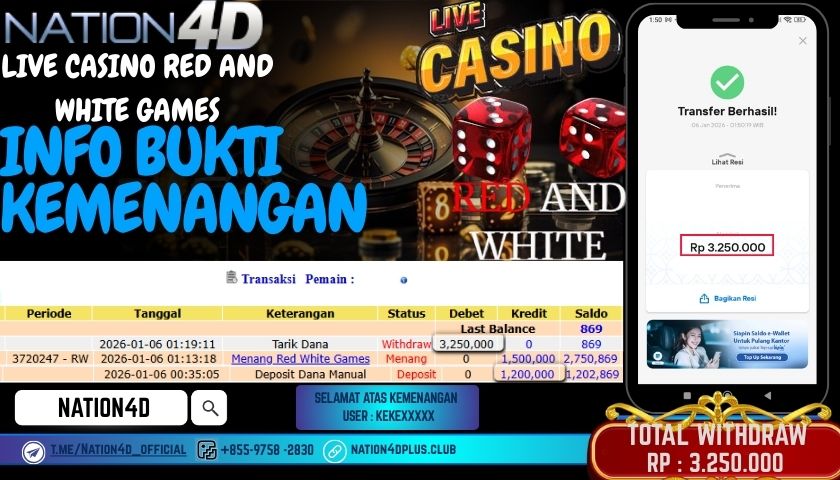 NATION4D -LIVE CASINO RED ANDA WHITE GAMES RP.3,250,000 ! LUNAS