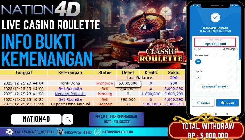 NATION4D -LIVE CASINO ROULETTE  RP.5.000.000 LUNAS!