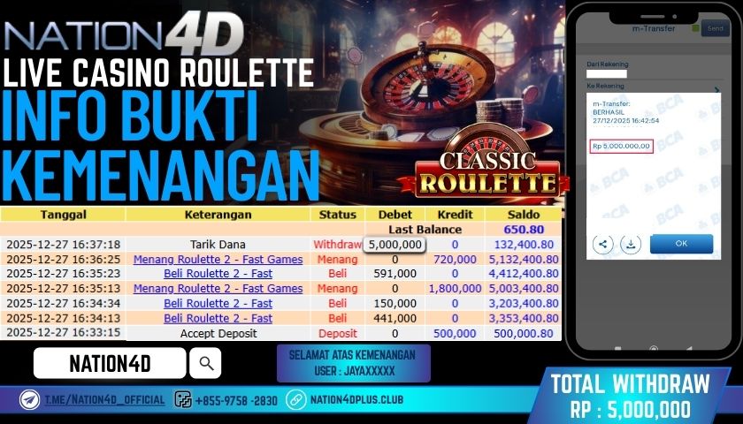 NATION4D -LIVE CASINO ROULETTE RP.5,000,000 LUNAS!