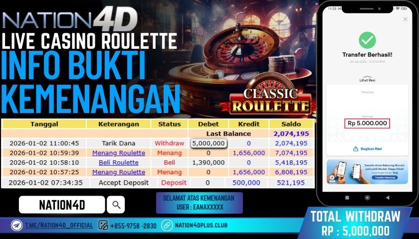 NATION4D -LIVE CASINO ROULETTE RP.5,000,000 LUNAS!