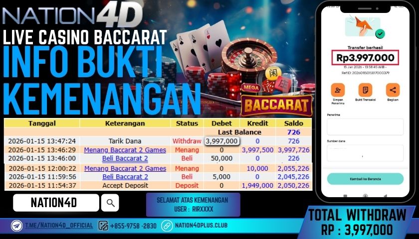 NATION4D-LIVE CASINO BACCARAT RP.3,997,000 LUNAS!
