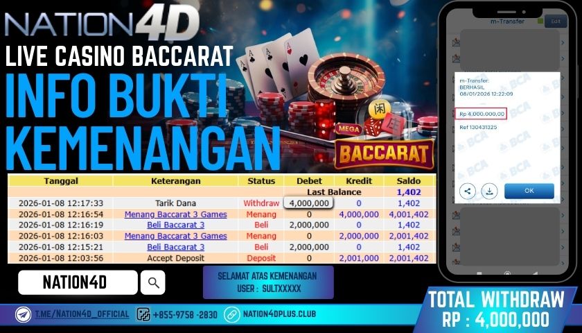 NATION4D-LIVE CASINO BACCARAT RP.4,000,000 LUNAS!