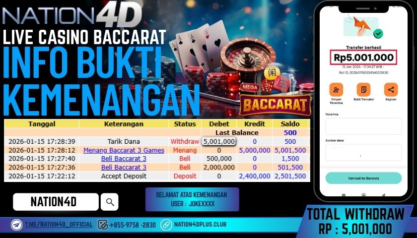 NATION4D-LIVE CASINO BACCARAT RP.5,001,000 LUNAS!