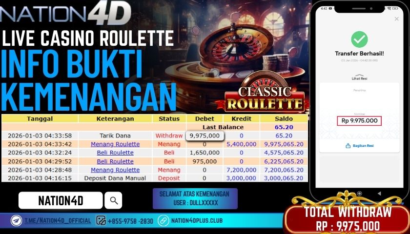 NATION4D -LIVE CASINO ROULETTE RP.9,975,000 LUNAS!