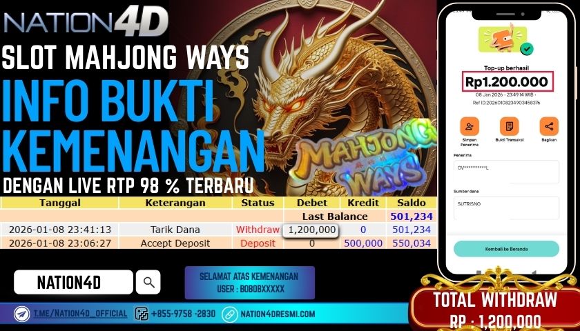 NATION4D -SLOT MAHJONG WAYS RP.1,200,000 LUNAS!