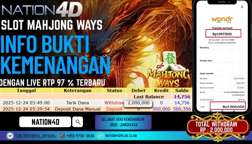 NATION4D -SLOT MAHJONG WAYS RP.3.812.000 LUNAS!