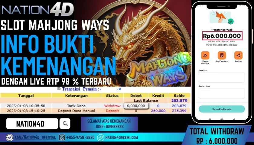 NATION4D -SLOT MAHJONG WAYS RP.6,000,000 LUNAS!