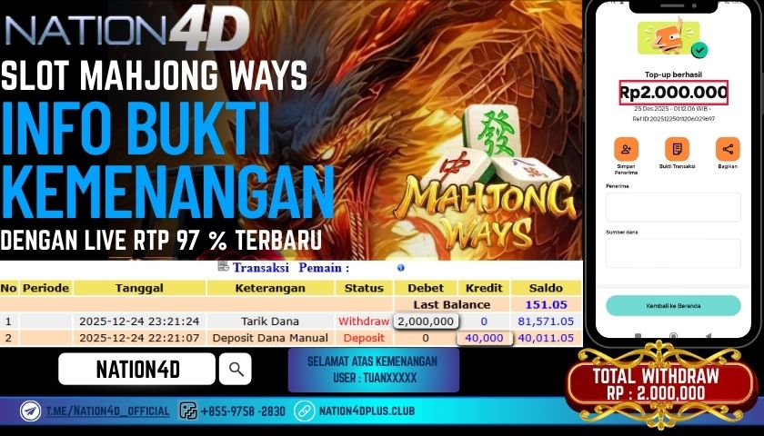 NATION4D -SLOT PG SOFT MAHJONG WAYS RP.2.000.000 LUNAS!