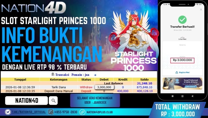 NATION4D -SLOT STARLIGHT PRINCESS 1000 RP.3,000,000 LUNAS!