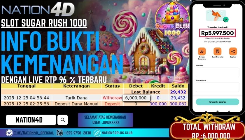 NATION4D -SLOT SUGAR RUSH 1000 RP.6.000.000 LUNAS!