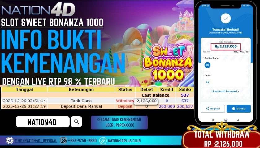 NATION4D -SLOT SWEET BONANZA 1000 RP.2.126.000 LUNAS!