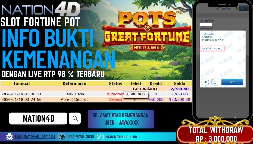 NATION4D-SLOT FORTUNE POT RP. 3,000,000– LUNAS