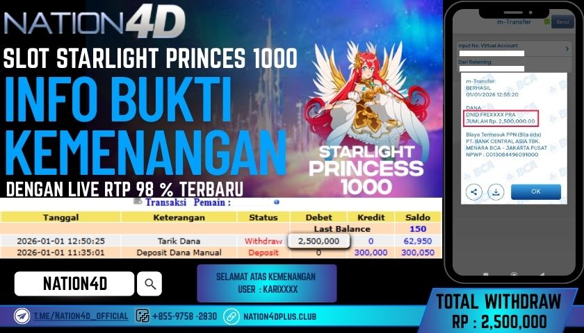 NATION4D-SLOT STARLIGHT PRINCESS 1000 RP.2,500,000– LUNAS