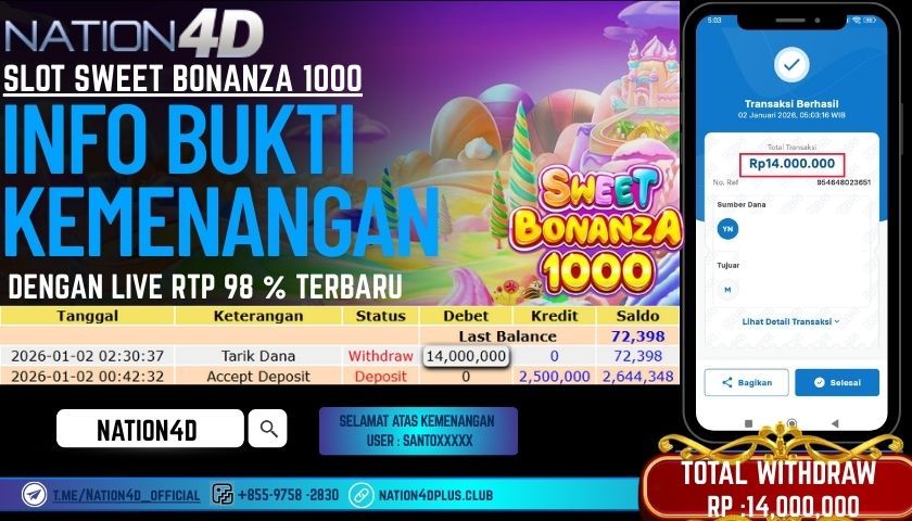 NATION4D-SLOT SWEET BONANZA 1000 RP.14,000,000 – LUNAS