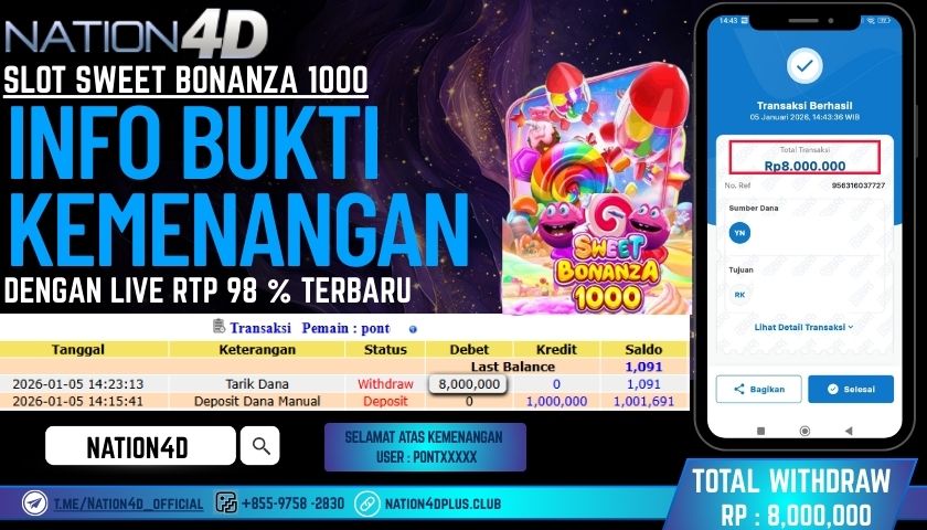 NATION4D-SLOT SWEET BONANZA 1000 RP.8,000,000  – LUNAS