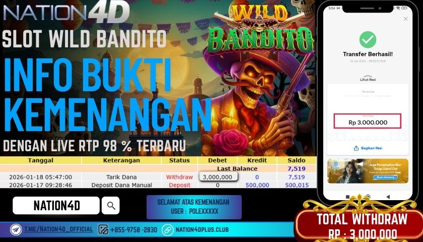 NATION4D SLOT WILD BANDITO RP. 3,000,000 – LUNAS