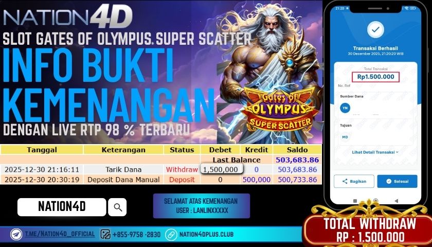 SLOT- GATES OF OLYMPUS SUPER SCATTER -RP-1,500,000-LUNAS