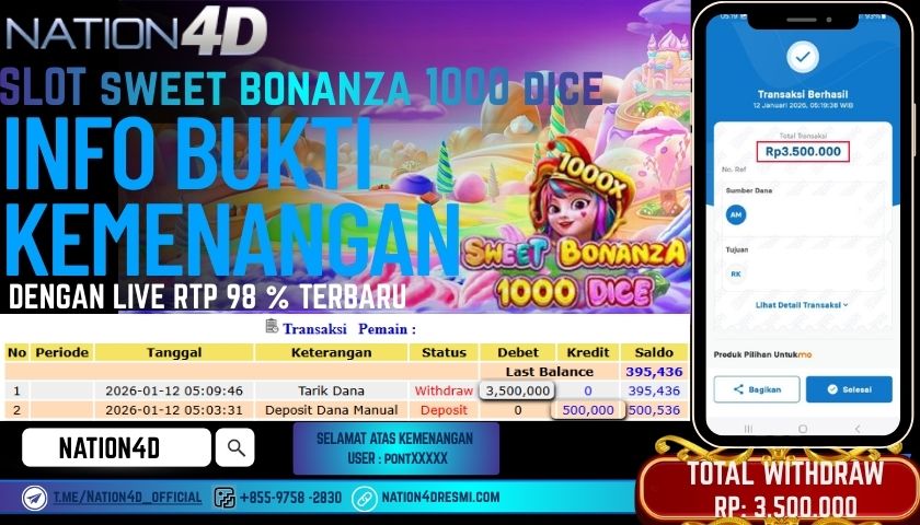 SLOT SWEET BONANZA 1000 DICE  RP.3,500,000– LUNAS