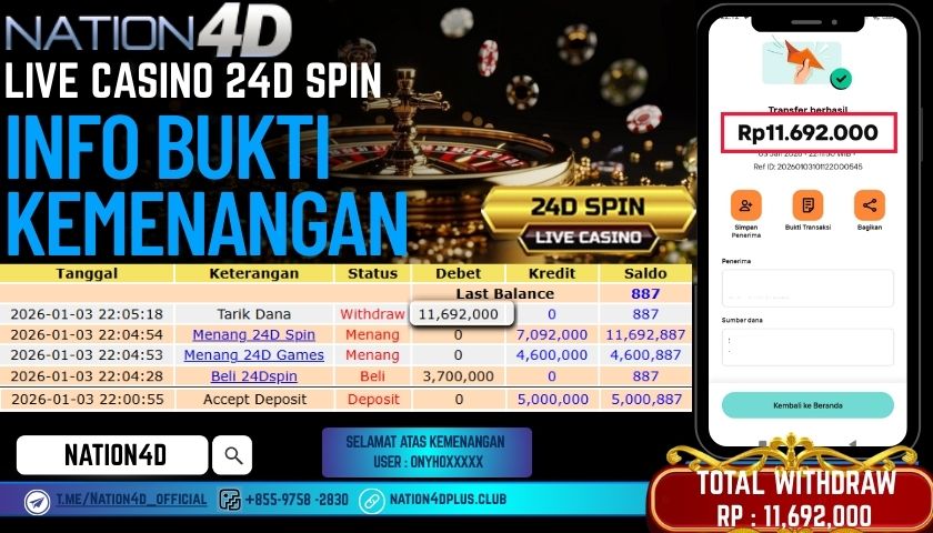 NATION4D -LIVE CASINO 24D SPIN RP.11,692,000 LUNAS!