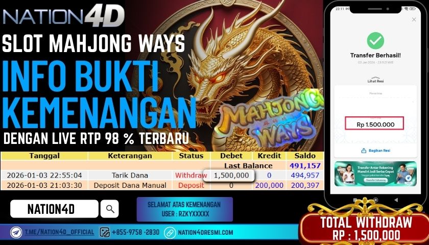 NATION4D -SLOT MAHJONG WAYS RP.1,500,000 LUNAS!