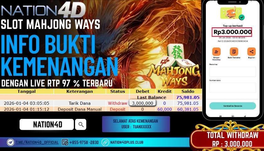 NATION4D -SLOT MAHJONG WAYS RP.3,000,000 LUNAS!