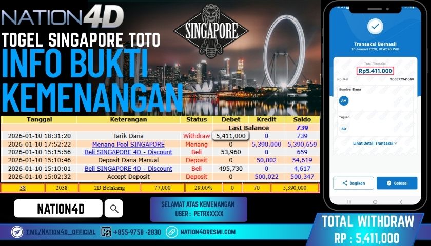 NATION4D -TOGEL SINGAPORE POOLS RP .5,411,000 LUNAS!