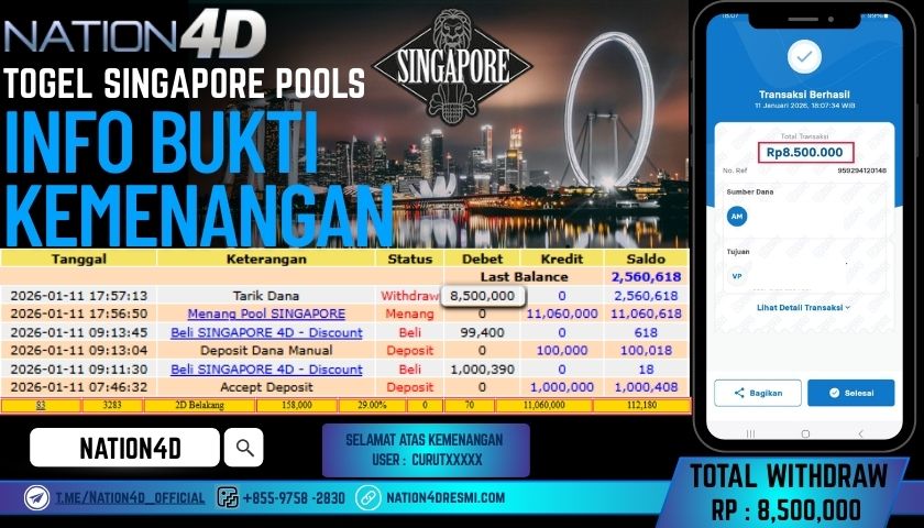 NATION4D -TOGEL SINGAPORE POOLS RP .8,500,000 LUNAS!